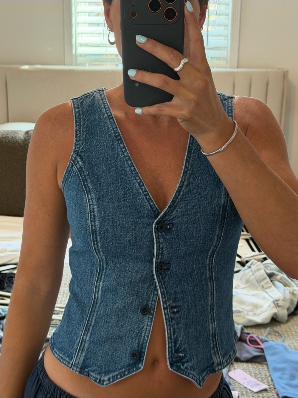 Madewell Blue Denim V-Neck Button-Front Vest